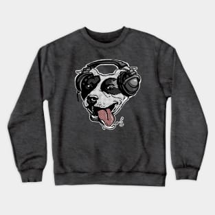 Bi Dot Pit Bull with Music Headphones Crewneck Sweatshirt